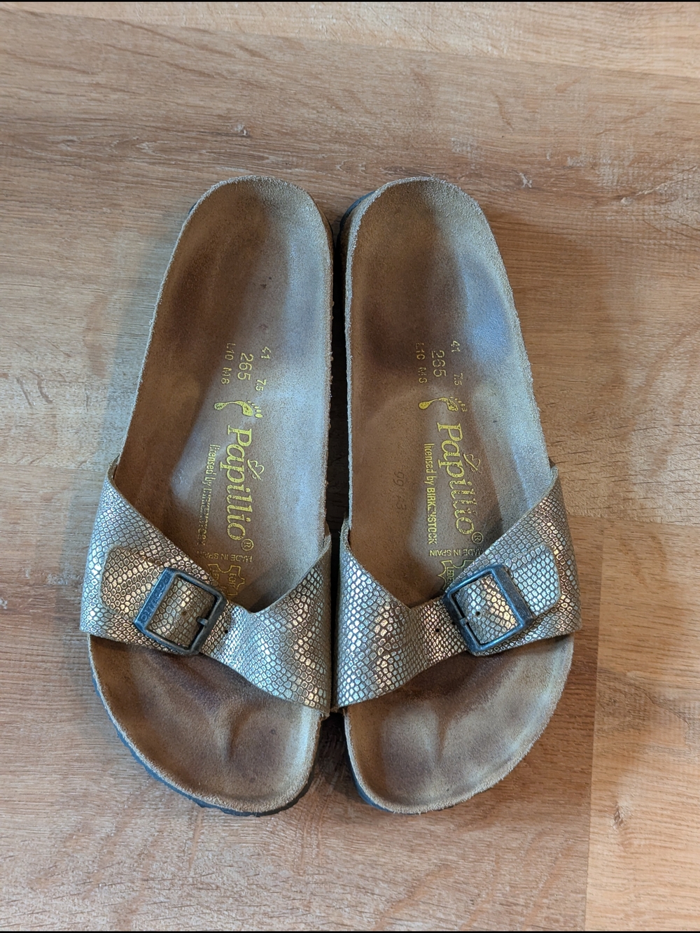 Papillio by Birkenstock Metallic Snake-Print Slide Sandals